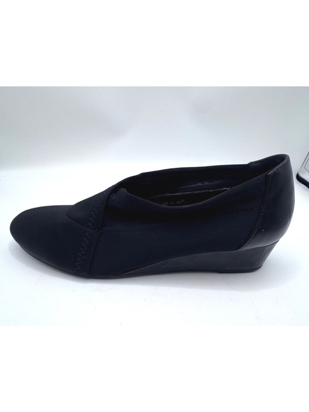 Angel Steps Black 9.5M  Wedge Comfort Shoes Slip-On Stretch Fabric